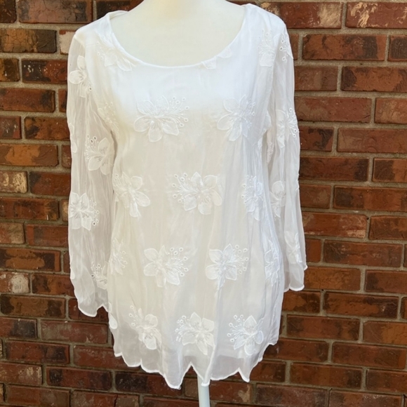 🌹ELENA BALDI made in Italy 100% silk, sz small, blouse scalloped sleeves, lined - Picture 7 of 10